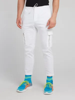 White Slim Fit Cropped Cargo Pants