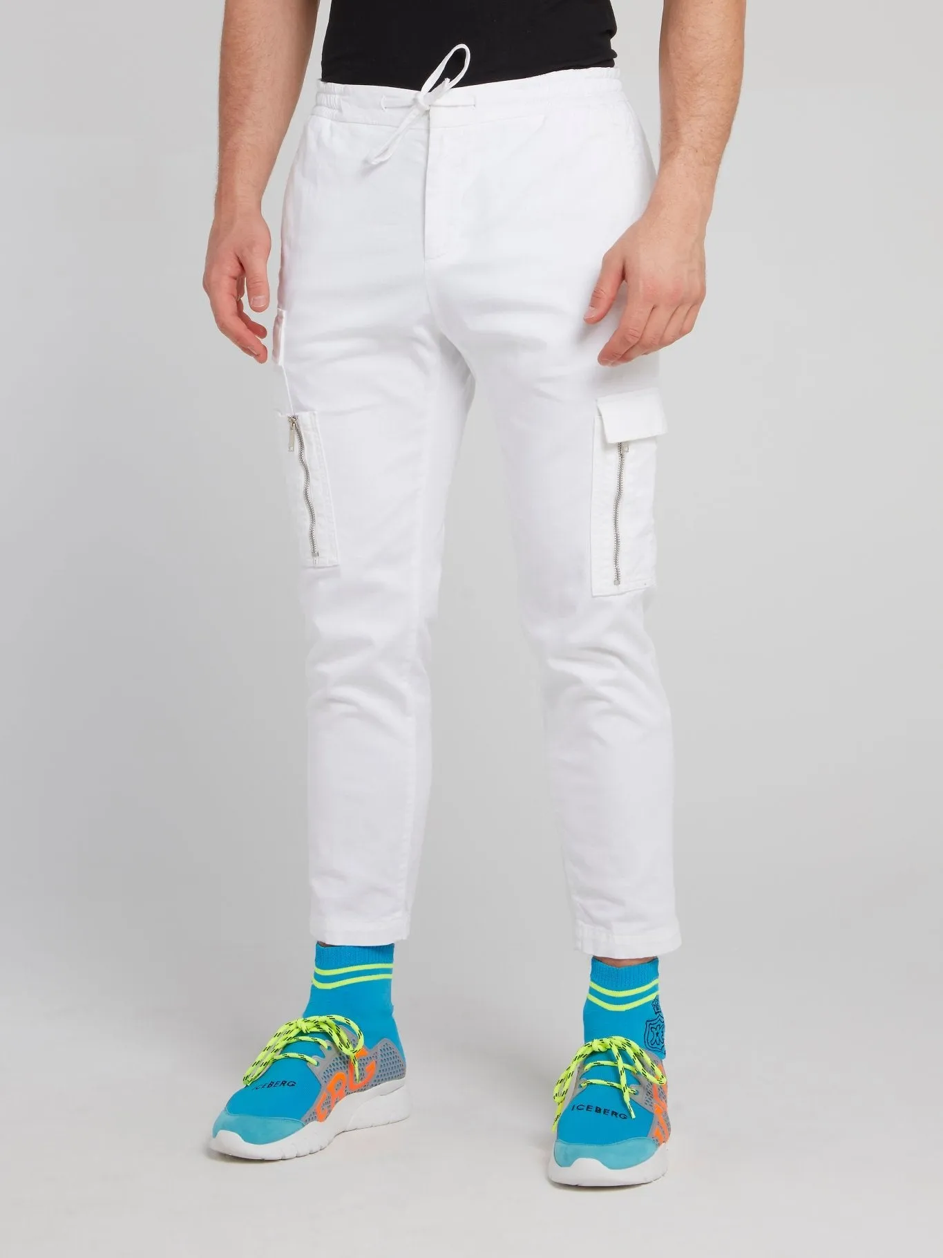 White Slim Fit Cropped Cargo Pants