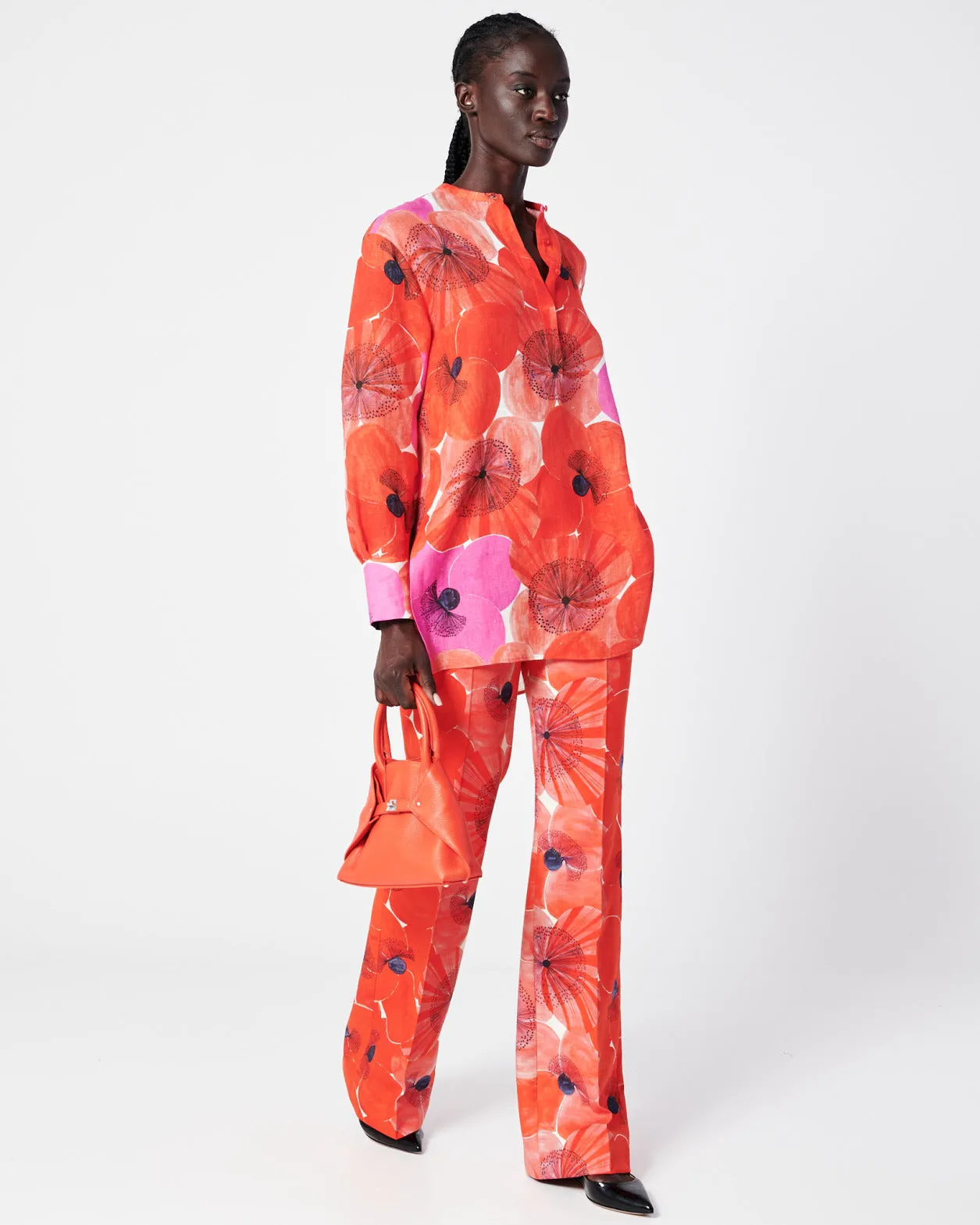Wide Double-Face Pants with Poppy Print