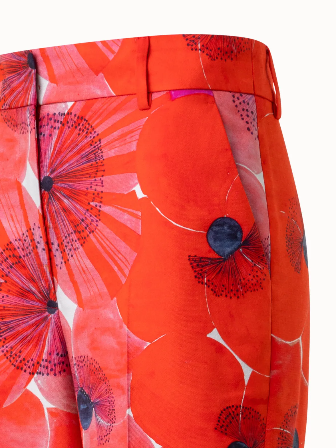 Wide Double-Face Pants with Poppy Print