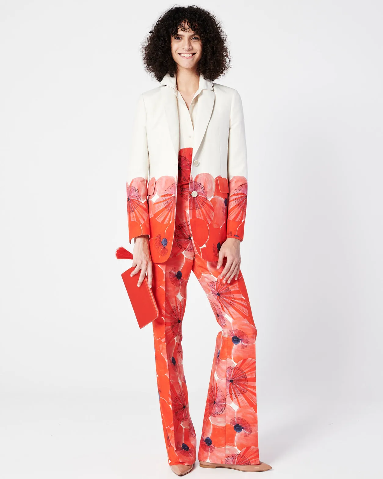 Wide Double-Face Pants with Poppy Print
