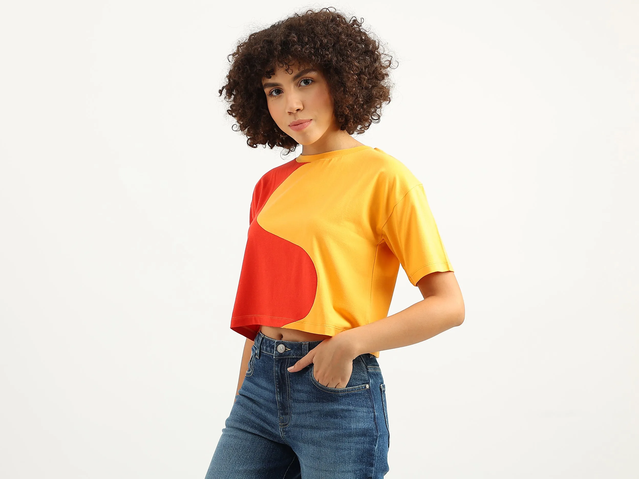 Women Colorblock Round Neck T-Shirt