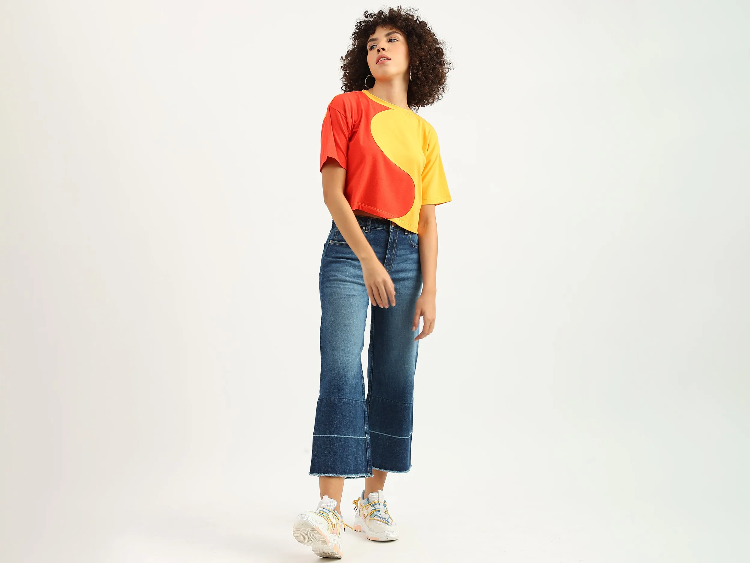 Women Colorblock Round Neck T-Shirt