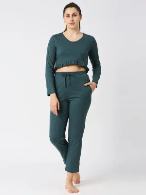 Women Green Melange Solid Regular Fit Nightwear Set - MOON DRIFT-006 BG-ML