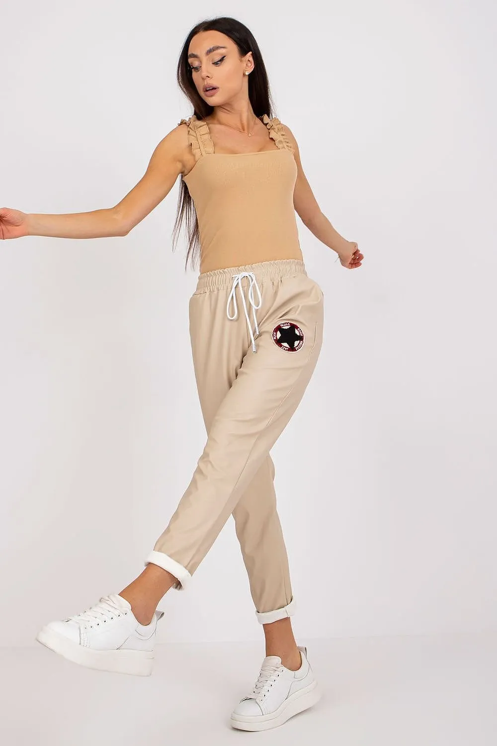 Women high rise eco leather trousers