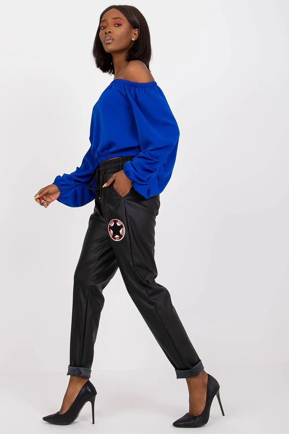 Women high rise eco leather trousers
