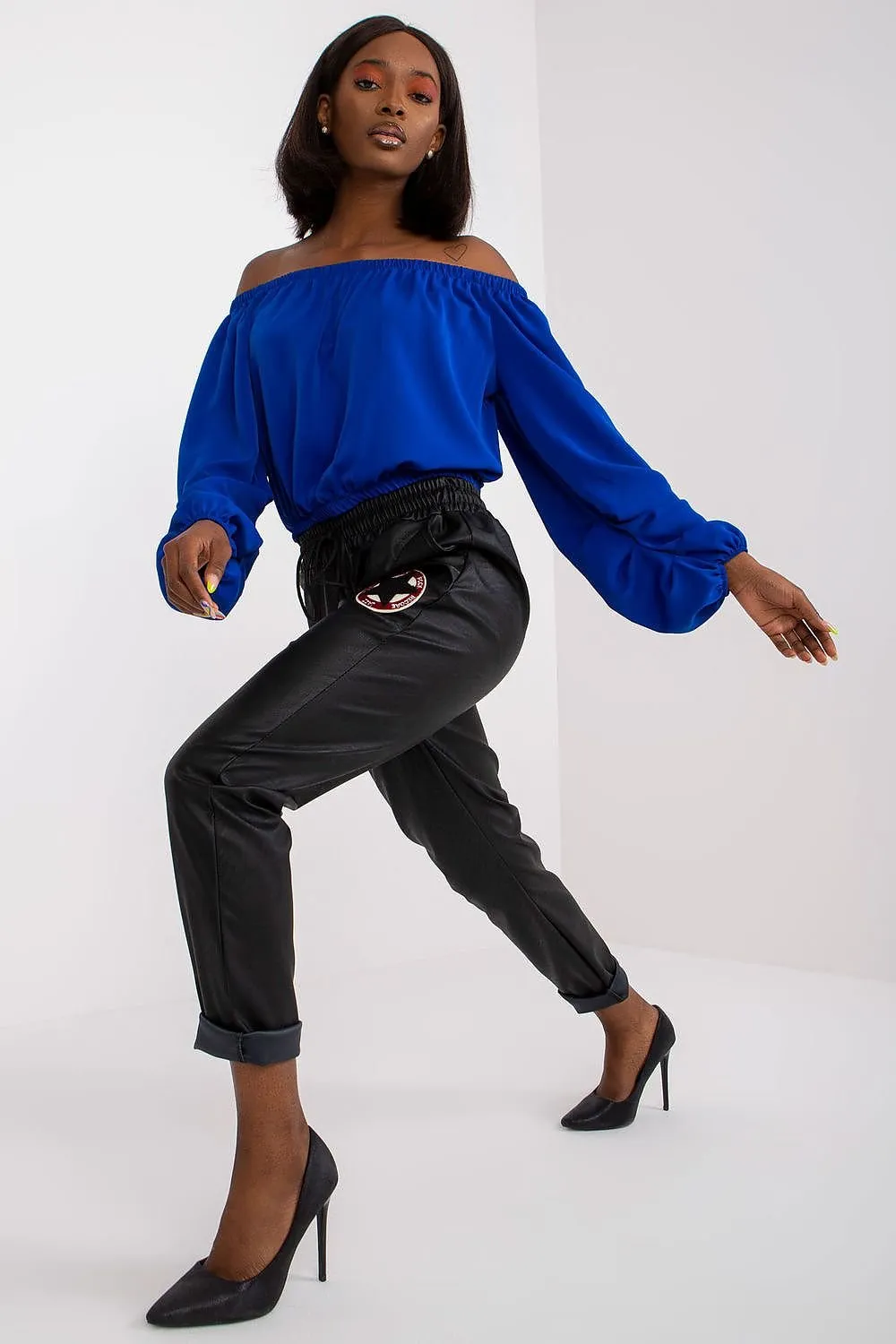 Women high rise eco leather trousers