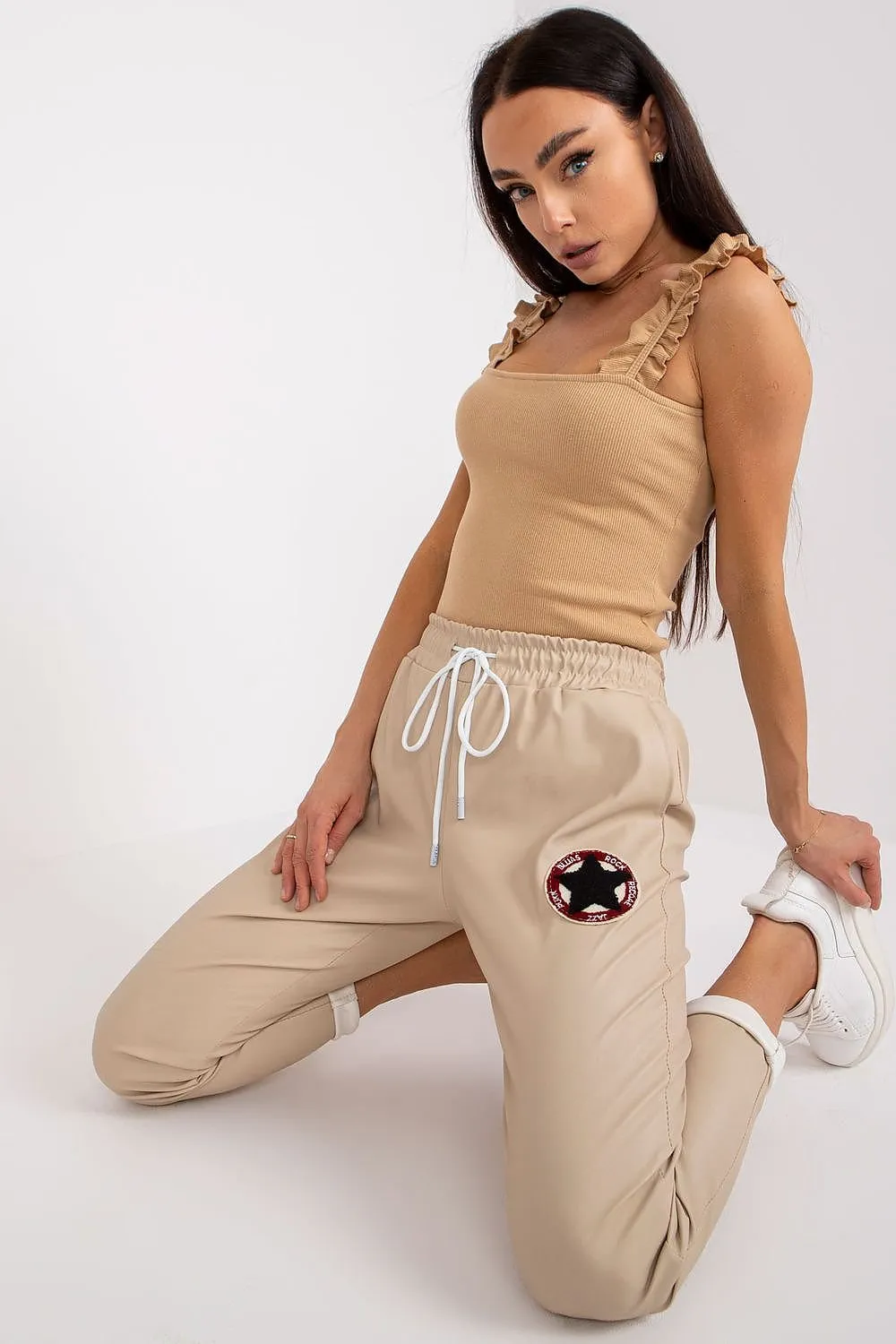 Women high rise eco leather trousers
