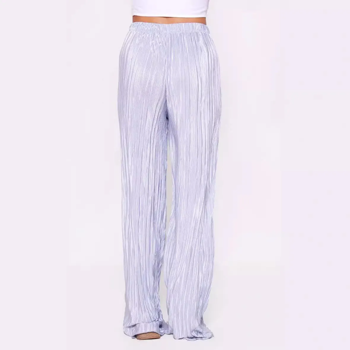 Women High Rise Wide Leg Pleated Casual Pants