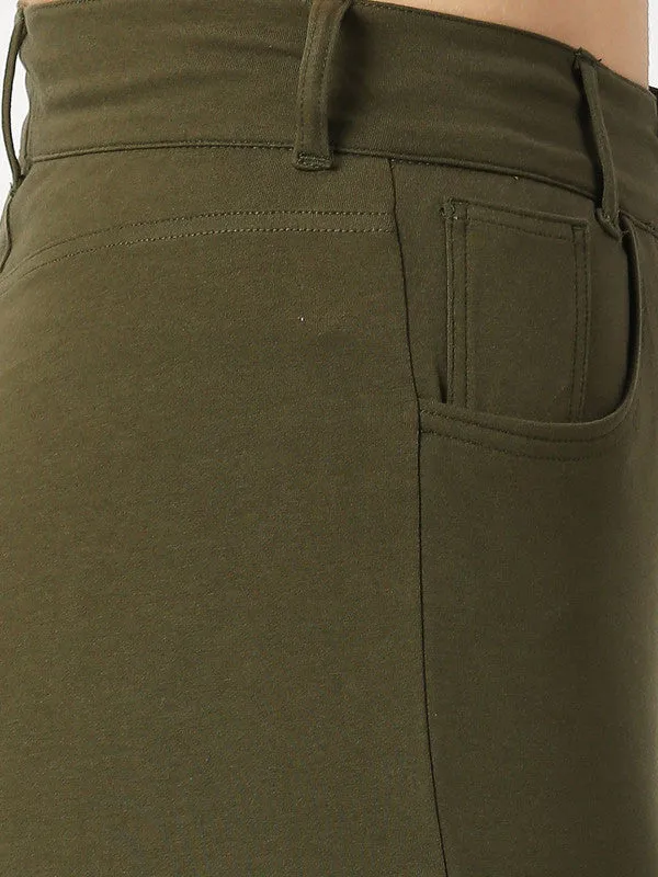 Women Olive Solid Track Pants & Joggers-PULL ON PANT-OL