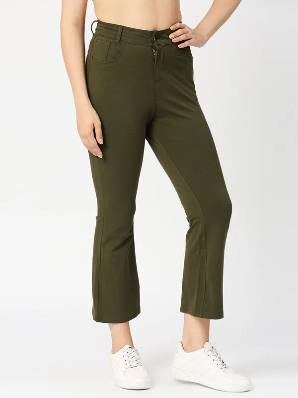 Women Olive Solid Track Pants & Joggers-PULL ON PANT-OL