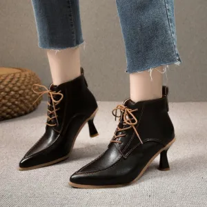 Women's Boots ankle pointed stiletto heels elegant, lace-up