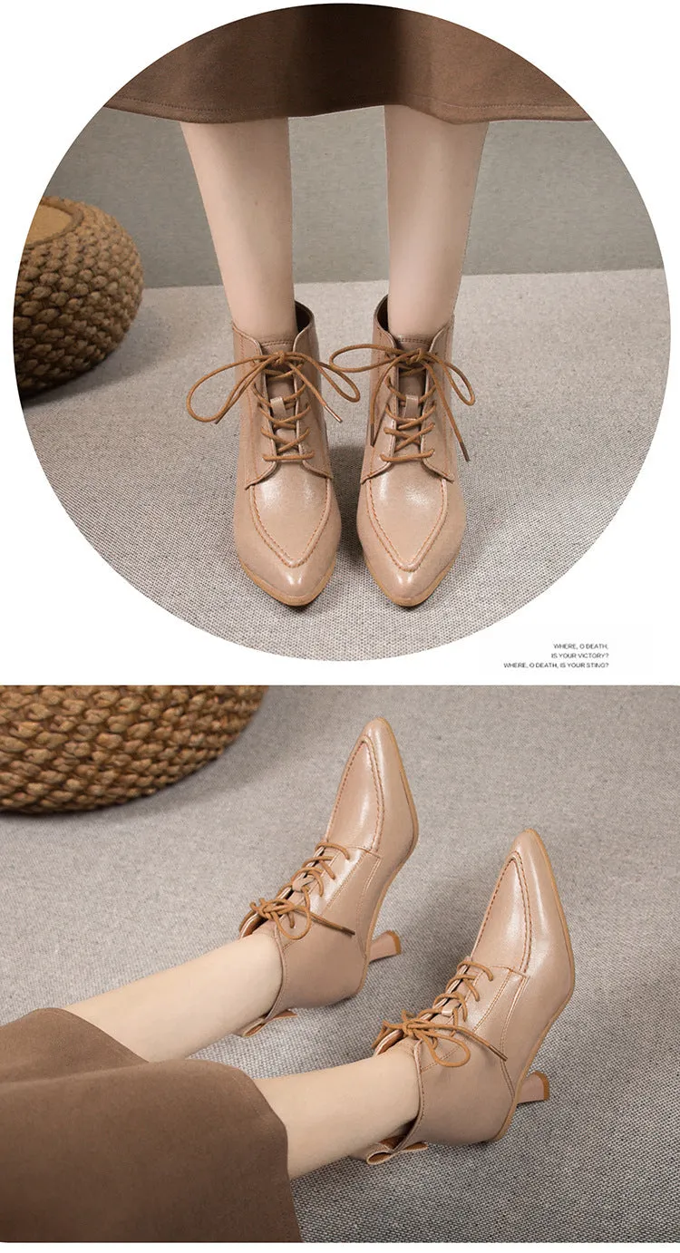 Women's Boots ankle pointed stiletto heels elegant, lace-up