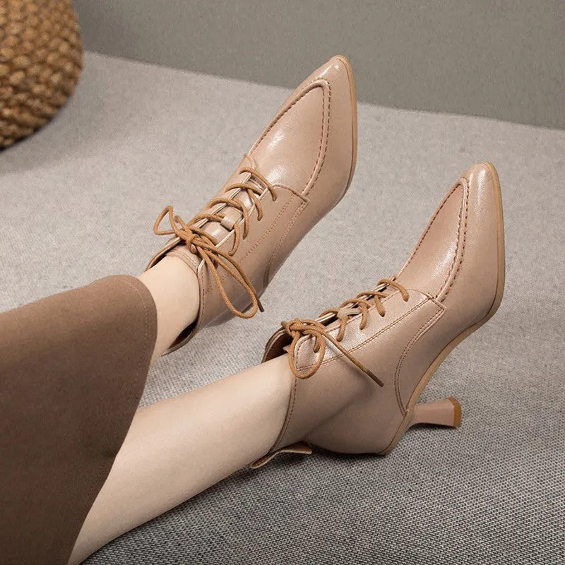 Women's Boots ankle pointed stiletto heels elegant, lace-up