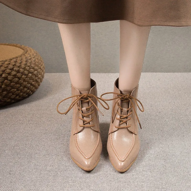 Women's Boots ankle pointed stiletto heels elegant, lace-up
