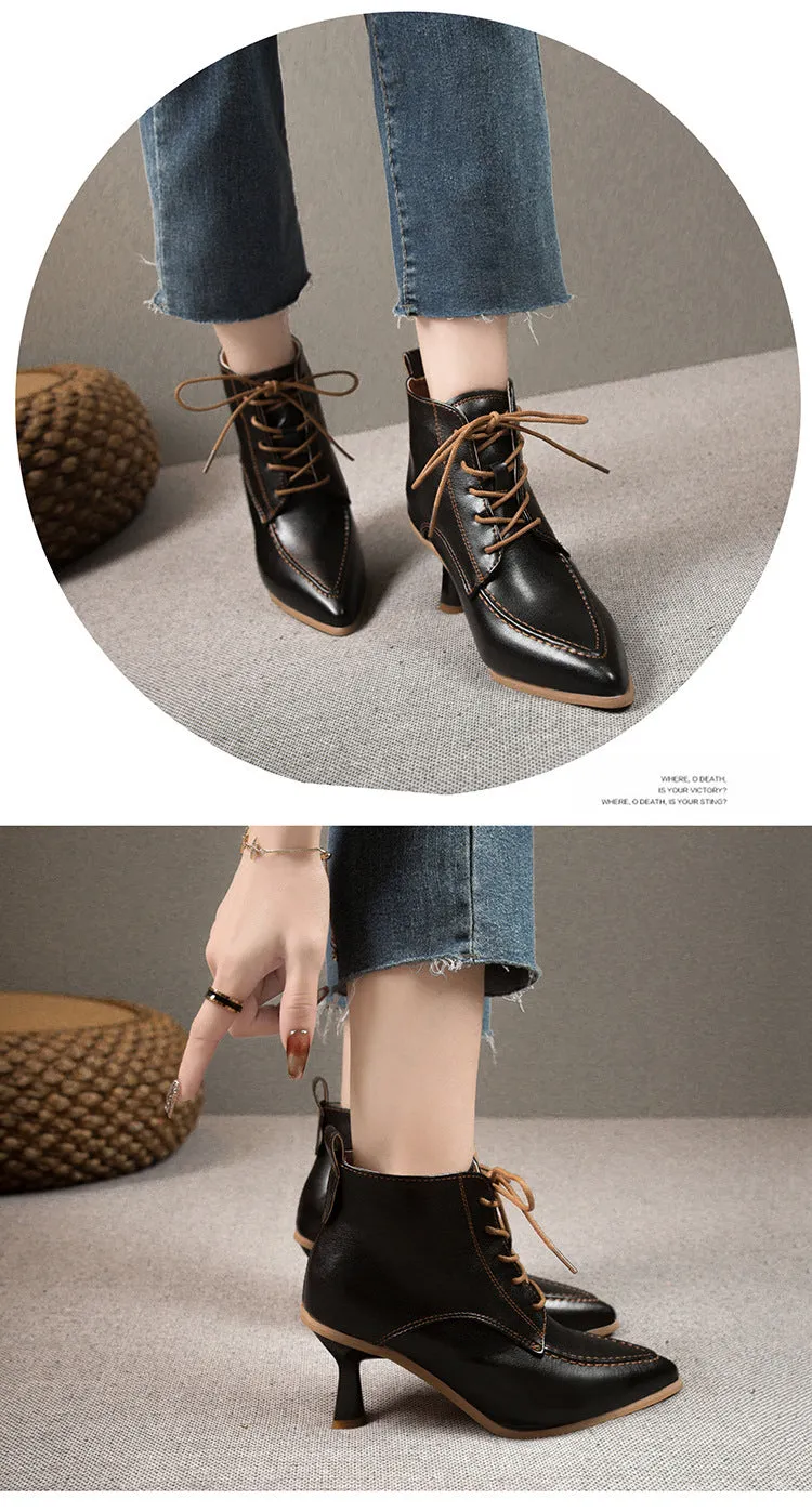 Women's Boots ankle pointed stiletto heels elegant, lace-up