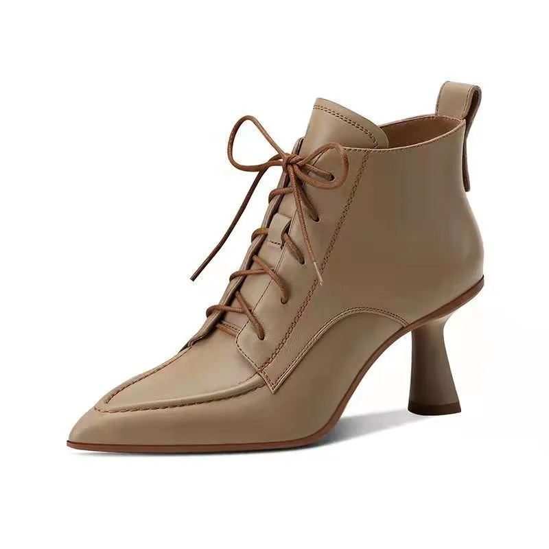 Women's Boots ankle pointed stiletto heels elegant, lace-up
