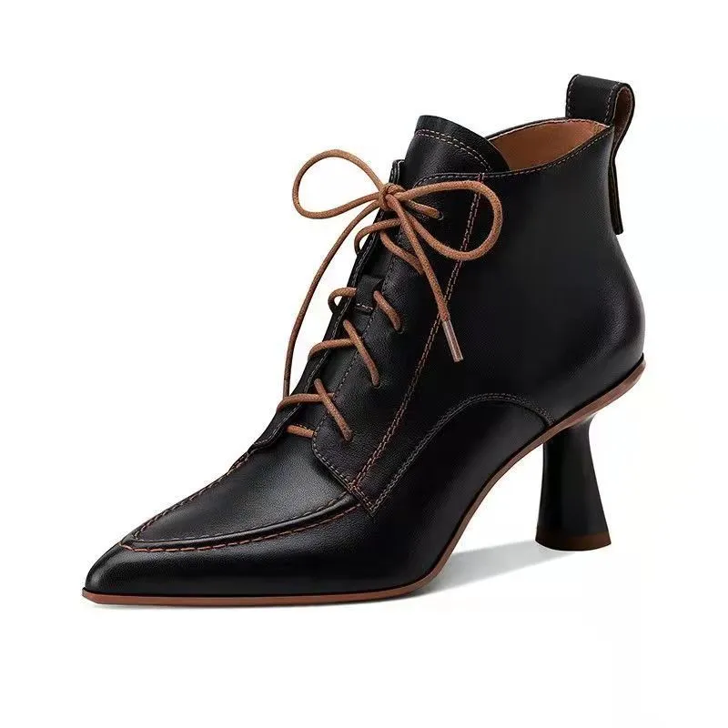 Women's Boots ankle pointed stiletto heels elegant, lace-up