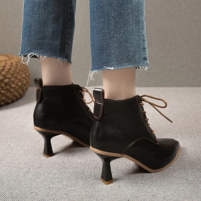 Women's Boots ankle pointed stiletto heels elegant, lace-up