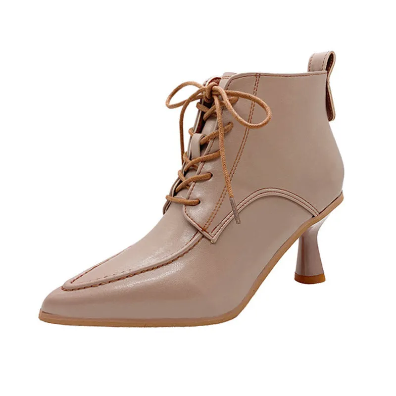 Women's Boots ankle pointed stiletto heels elegant, lace-up