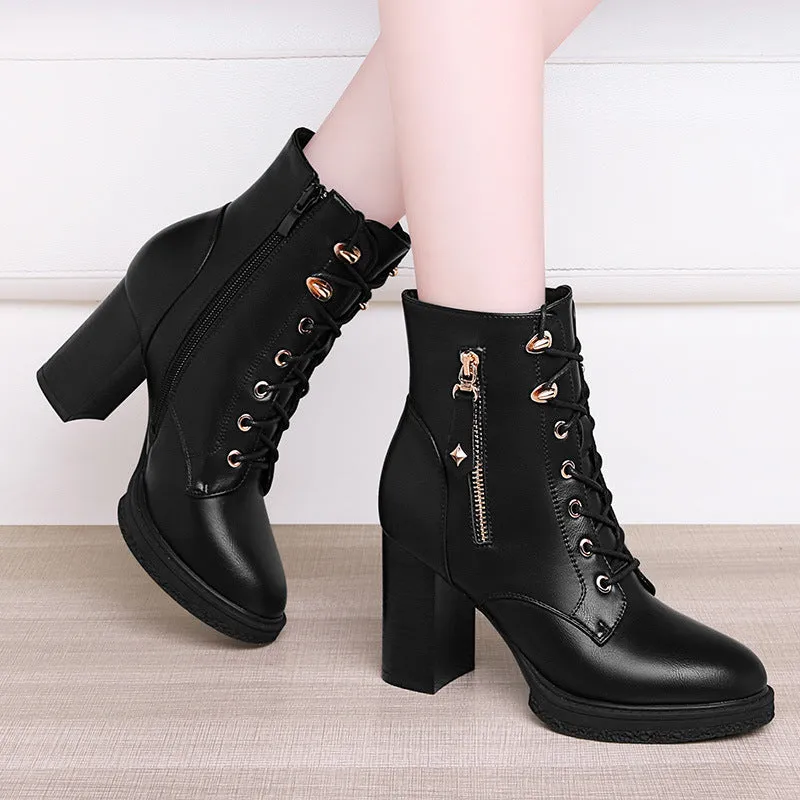 Women's Boots square high heels, lace-up, comfortable elegant