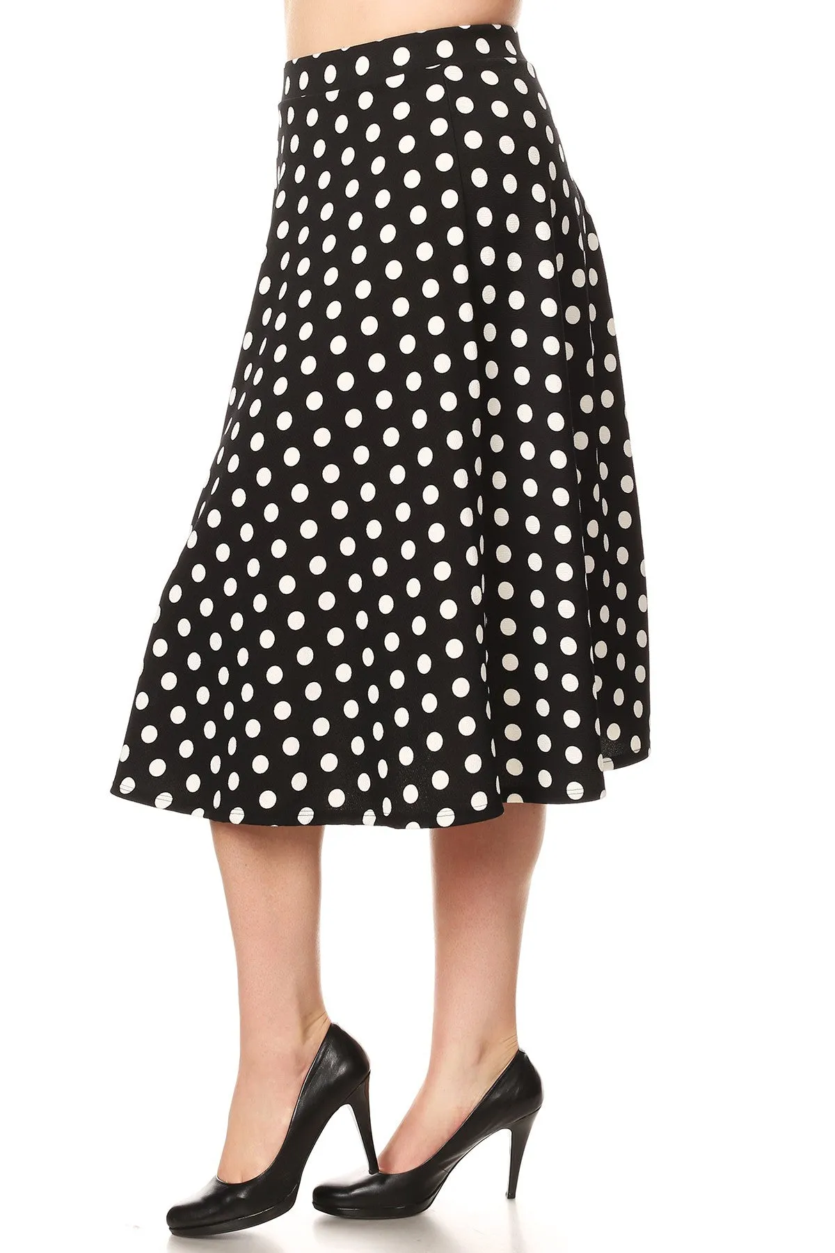 Women's Plus Size High Elastic Waist A-line Multi-Colored Printed Flared Midi Skirts