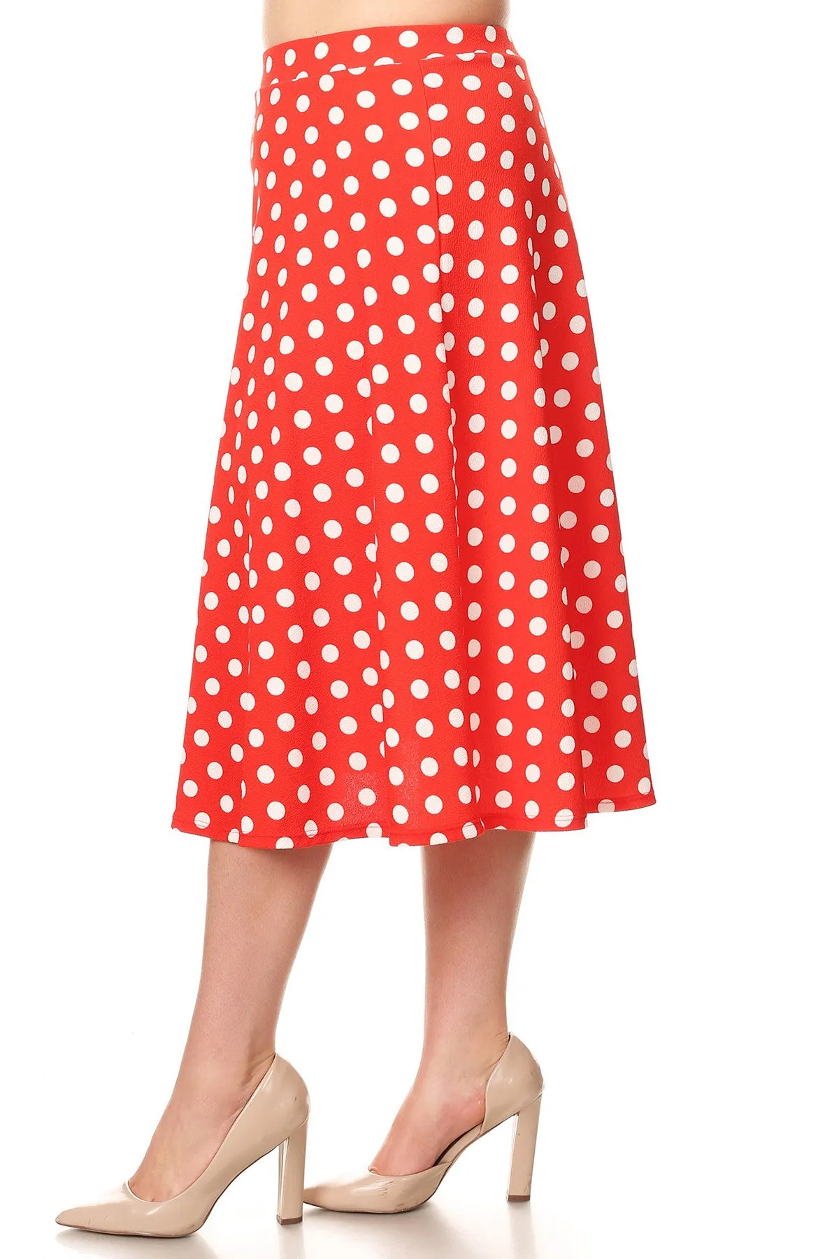 Women's Plus Size High Elastic Waist A-line Multi-Colored Printed Flared Midi Skirts
