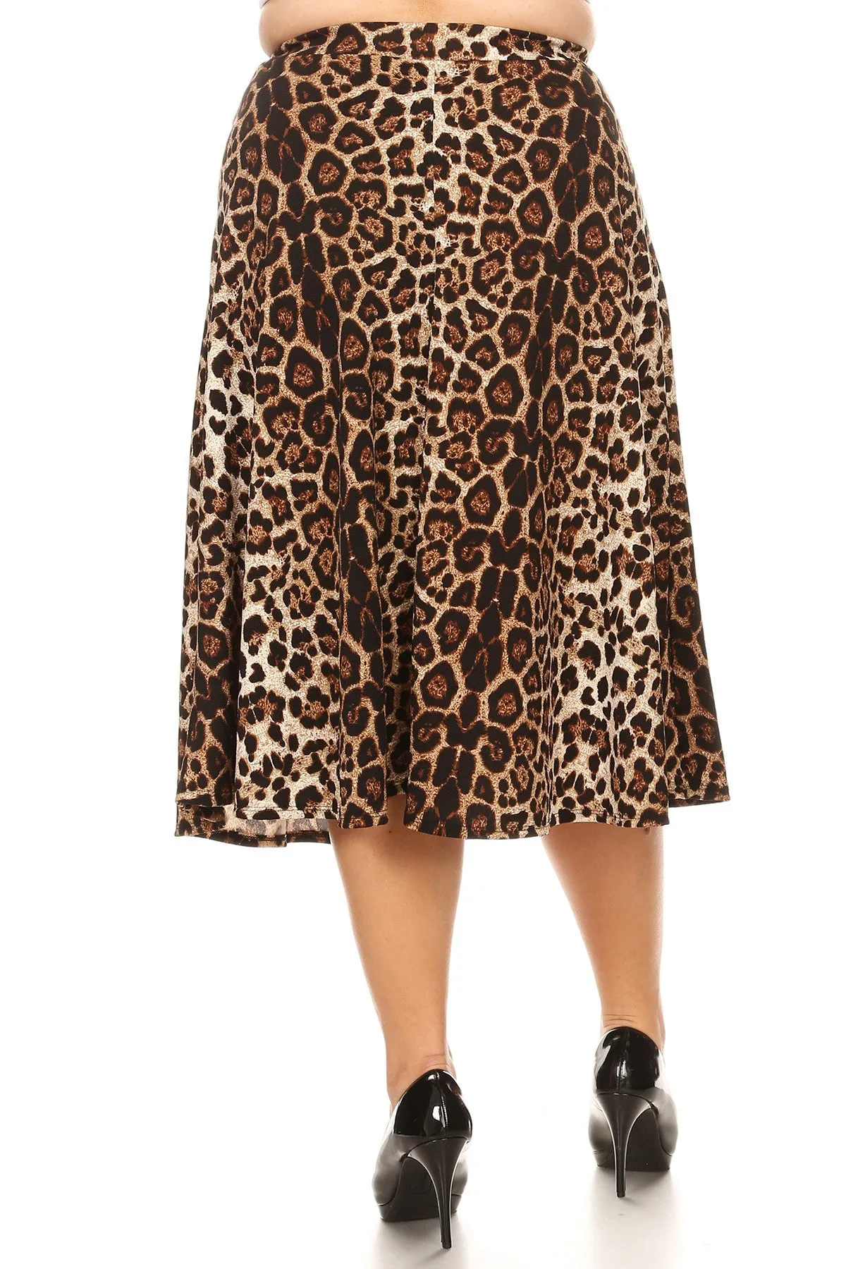 Women's Plus Size High Elastic Waist A-line Multi-Colored Printed Flared Midi Skirts