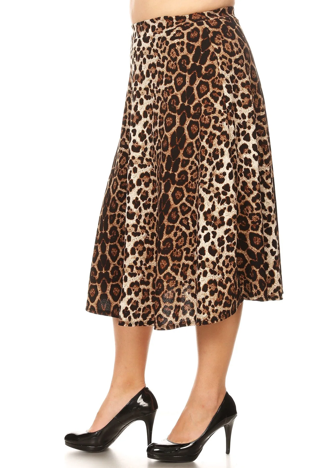 Women's Plus Size High Elastic Waist A-line Multi-Colored Printed Flared Midi Skirts