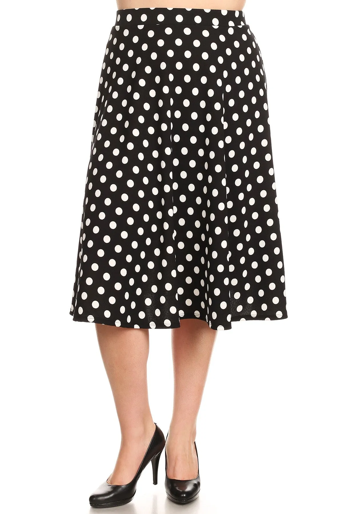 Women's Plus Size High Elastic Waist A-line Multi-Colored Printed Flared Midi Skirts