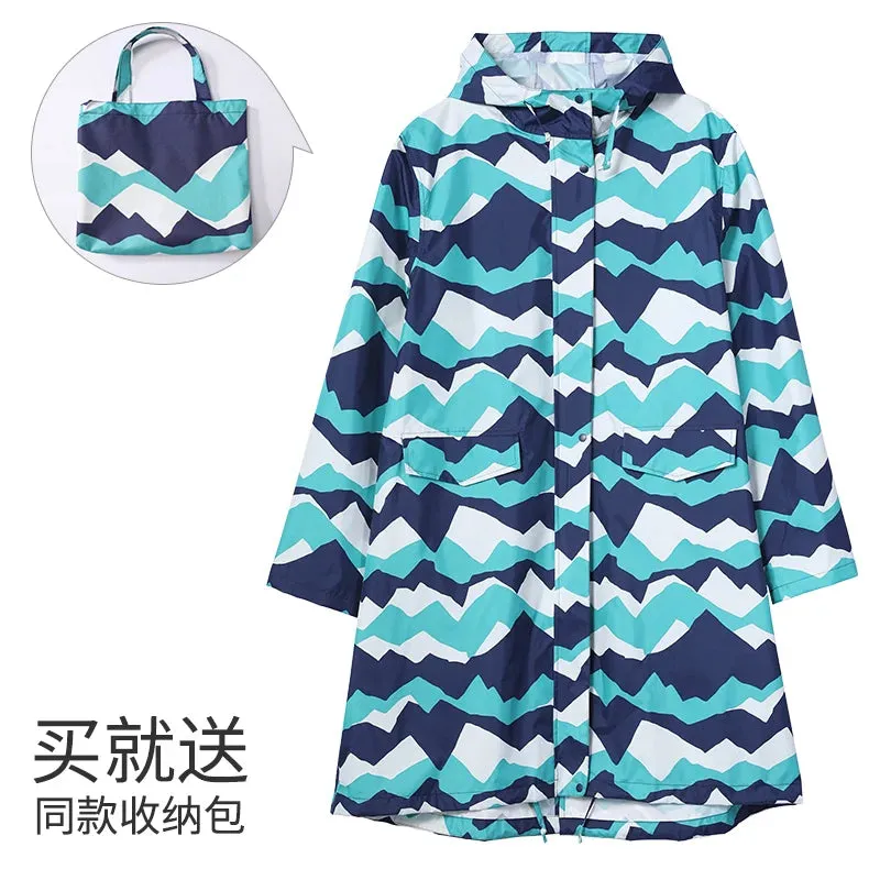Women's Stylish Long Waterproof Raincoat with Hood for Outdoor Activities