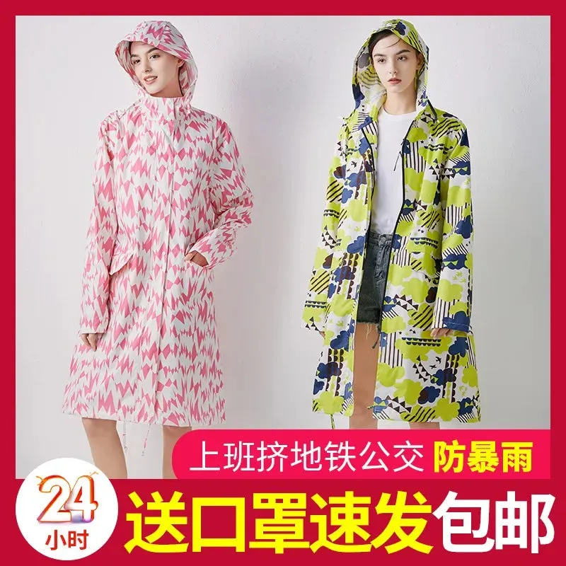 Women's Stylish Long Waterproof Raincoat with Hood for Outdoor Activities