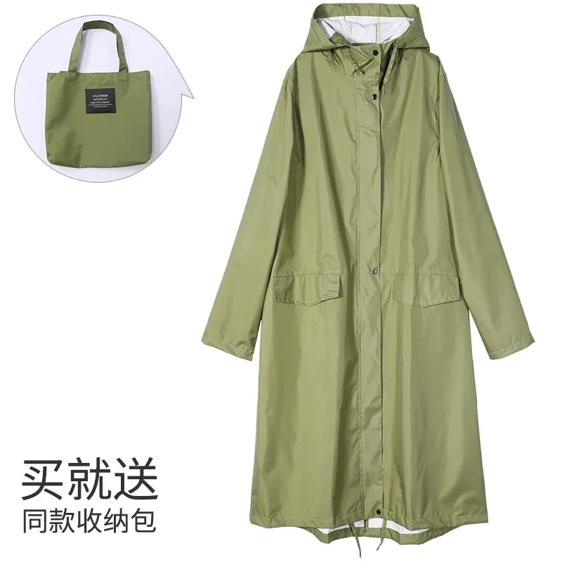 Women's Stylish Long Waterproof Raincoat with Hood for Outdoor Activities