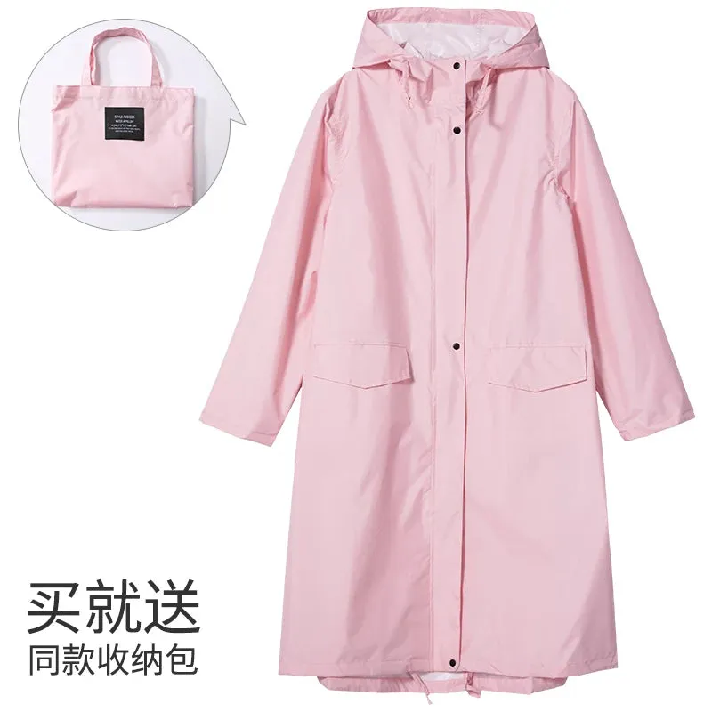Women's Stylish Long Waterproof Raincoat with Hood for Outdoor Activities