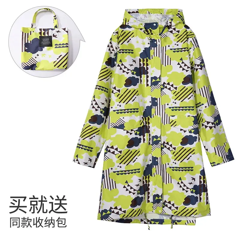 Women's Stylish Long Waterproof Raincoat with Hood for Outdoor Activities