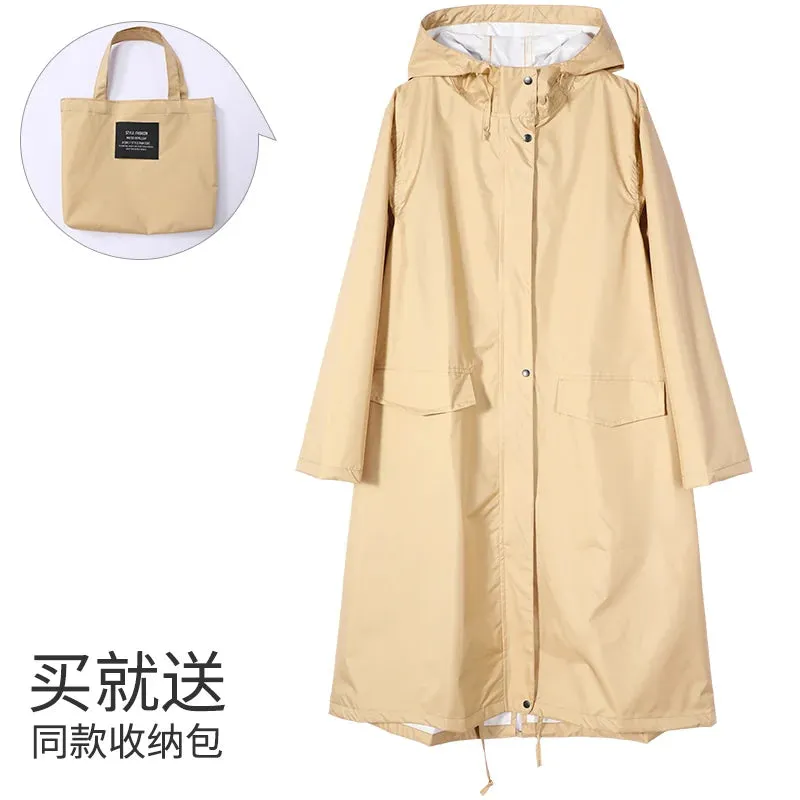 Women's Stylish Long Waterproof Raincoat with Hood for Outdoor Activities