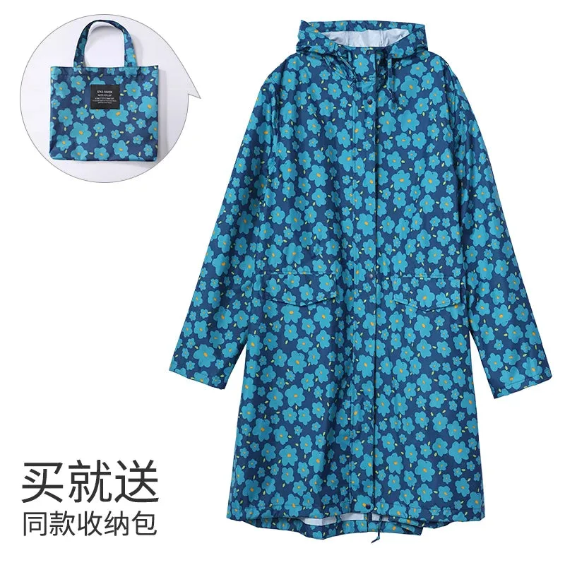 Women's Stylish Long Waterproof Raincoat with Hood for Outdoor Activities