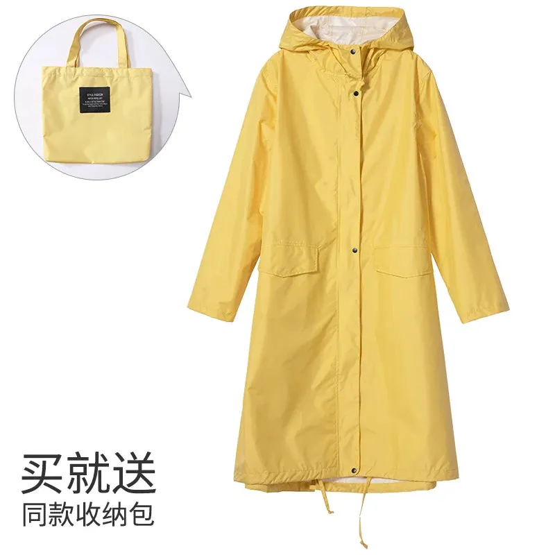 Women's Stylish Long Waterproof Raincoat with Hood for Outdoor Activities
