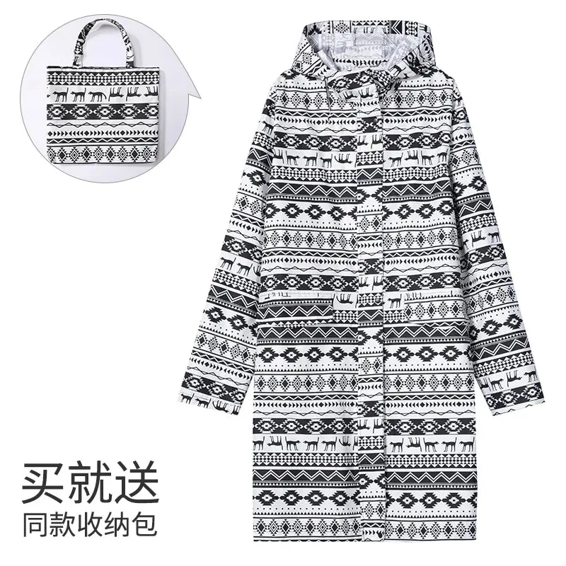 Women's Stylish Long Waterproof Raincoat with Hood for Outdoor Activities