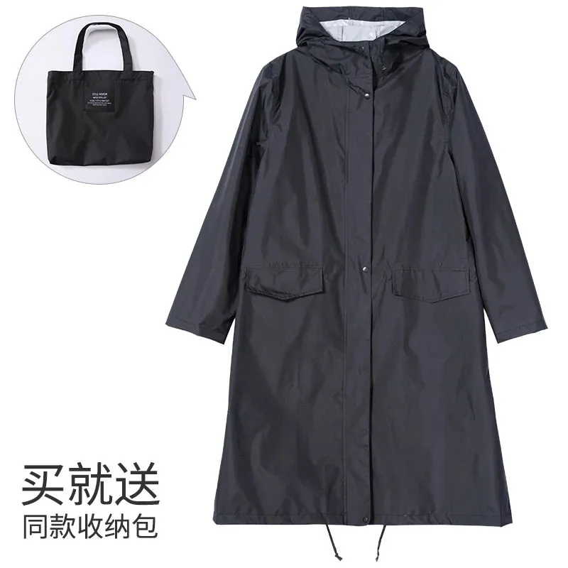 Women's Stylish Long Waterproof Raincoat with Hood for Outdoor Activities