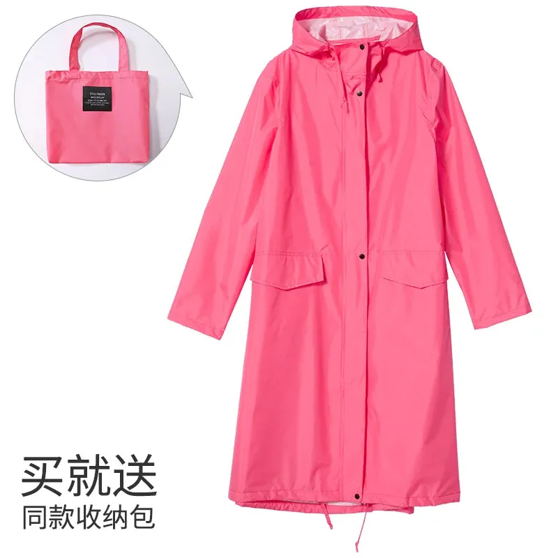 Women's Stylish Long Waterproof Raincoat with Hood for Outdoor Activities