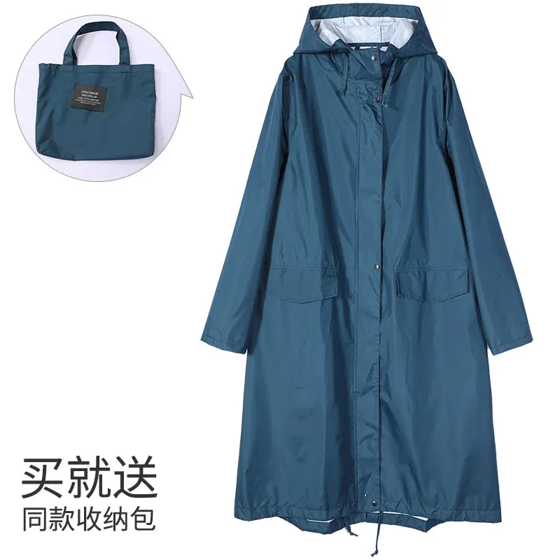 Women's Stylish Long Waterproof Raincoat with Hood for Outdoor Activities