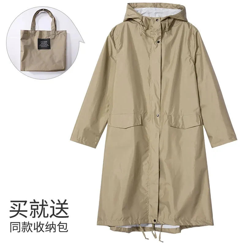 Women's Stylish Long Waterproof Raincoat with Hood for Outdoor Activities