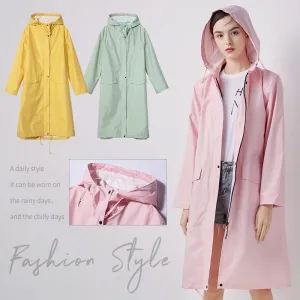Women's Stylish Long Waterproof Raincoat with Hood for Outdoor Activities