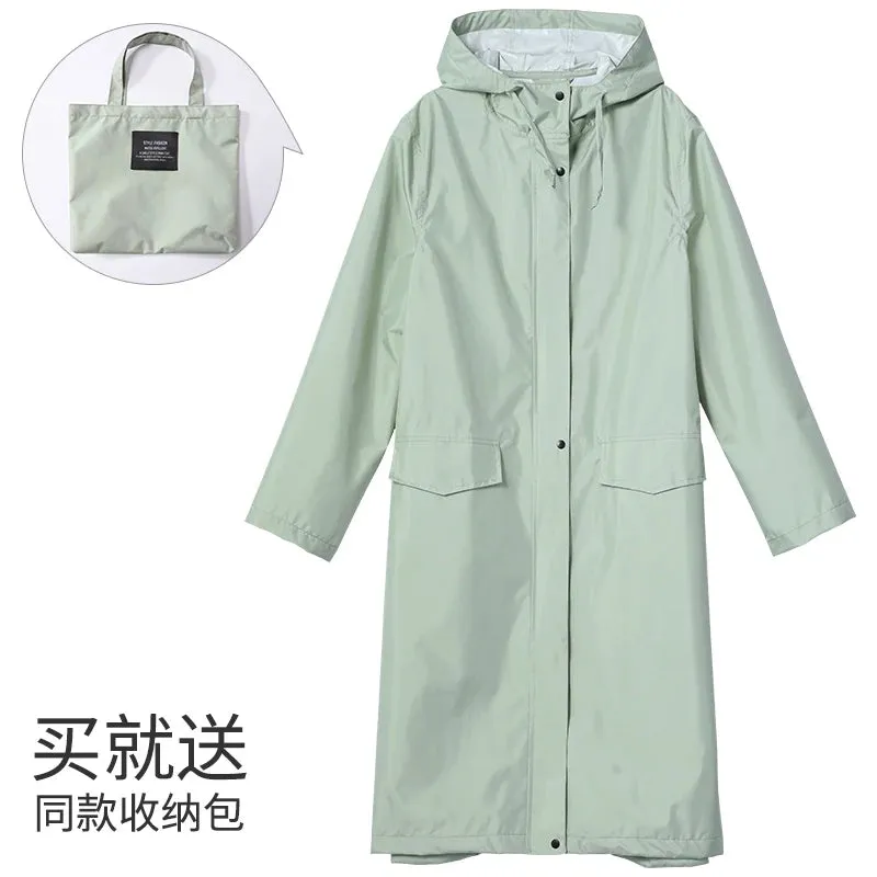 Women's Stylish Long Waterproof Raincoat with Hood for Outdoor Activities