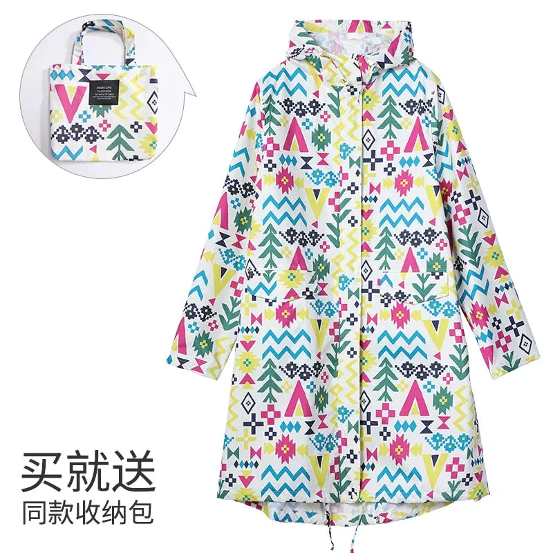 Women's Stylish Long Waterproof Raincoat with Hood for Outdoor Activities