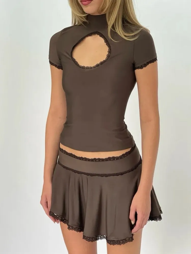 Y2K Cut Out Top & Mini Skirt Two Piece Set
