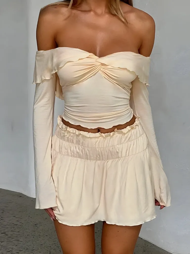 Y2K Off Shoulder Crop Top & Mini Skirt Two Piece Set