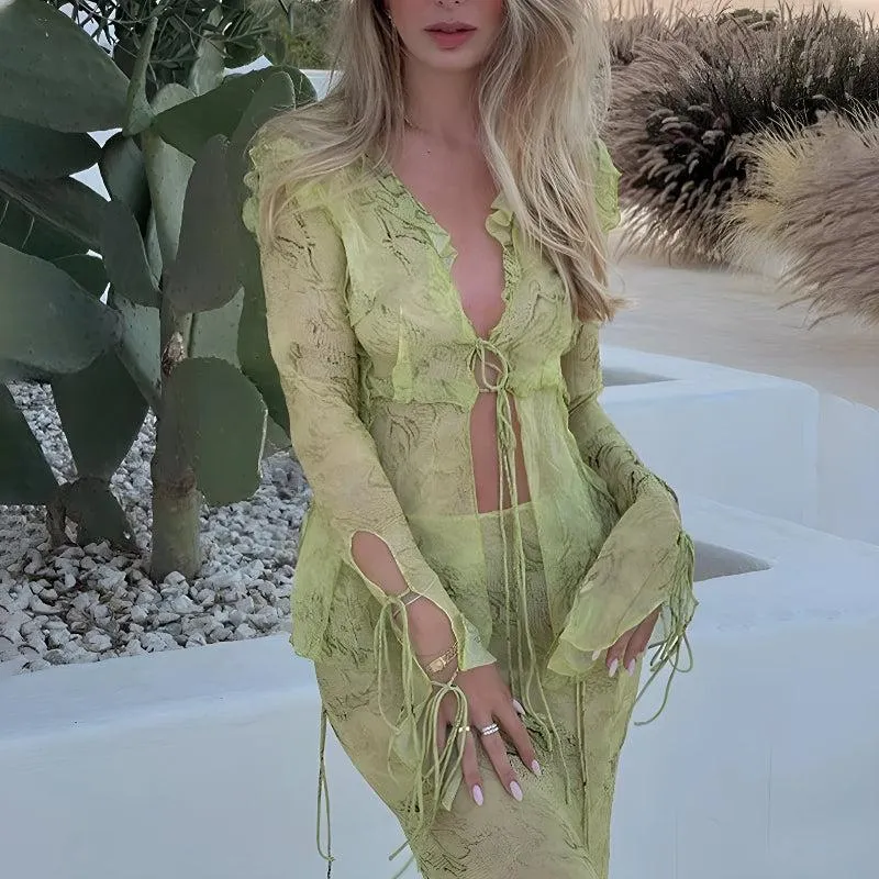 Y2K Snakeskin Blouse & Maxi Skirt Two Piece Set