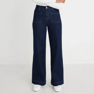 Zoey High Rise Wide Leg Pocket Jean - Indigo